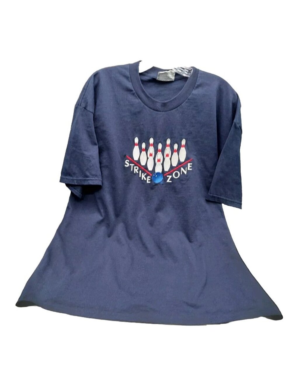 Lee Bowling Total Cotton Bue Embroidered Shirt Size XL "Strike Zone" Bowling Pin